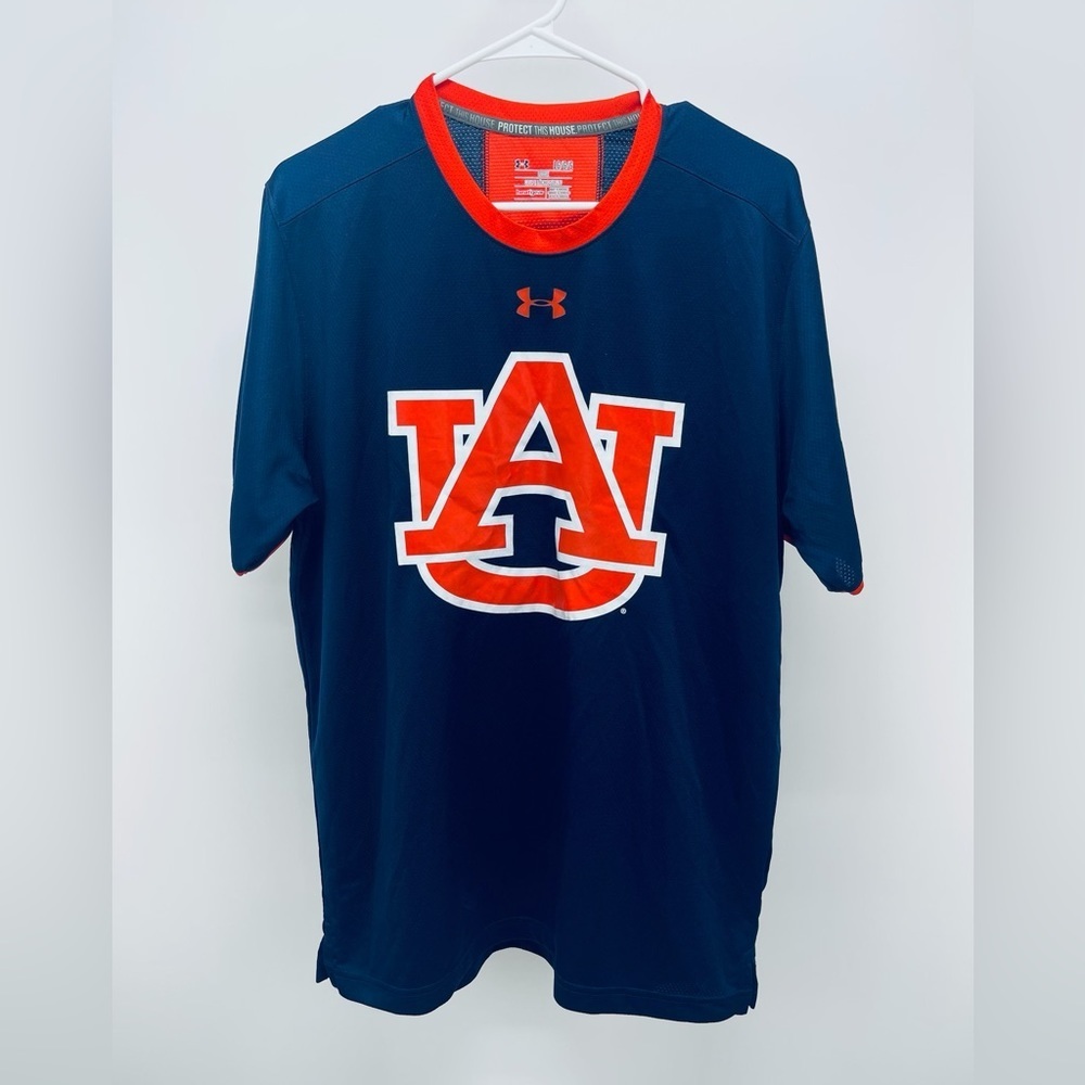 Under Armour Heat Gear Loose Fit Short Sleeve Shirt Blue Auburn Tigers Large